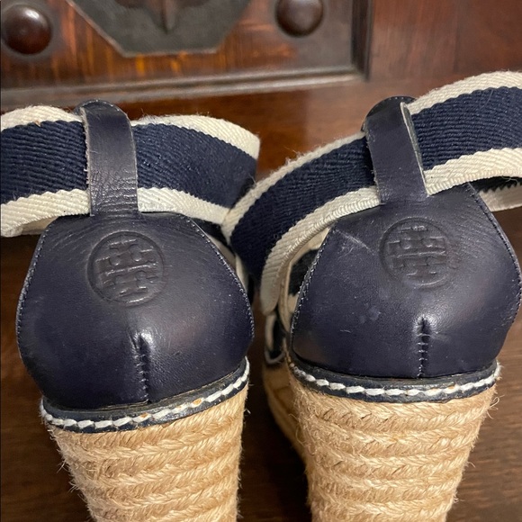 Tory Burch Contrast Elastic Espadrille Navy Cream Women's Size 6 - Picture 5 of 5